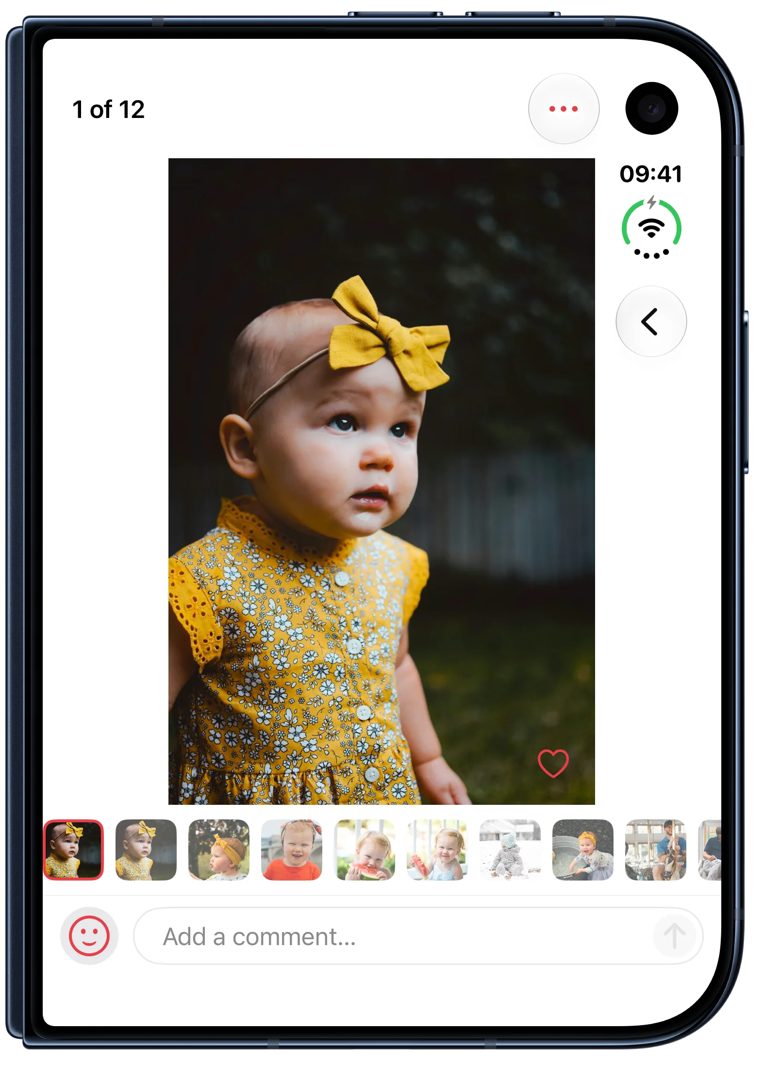 A family photo in Our Family Album on the iPhone Duo cover display