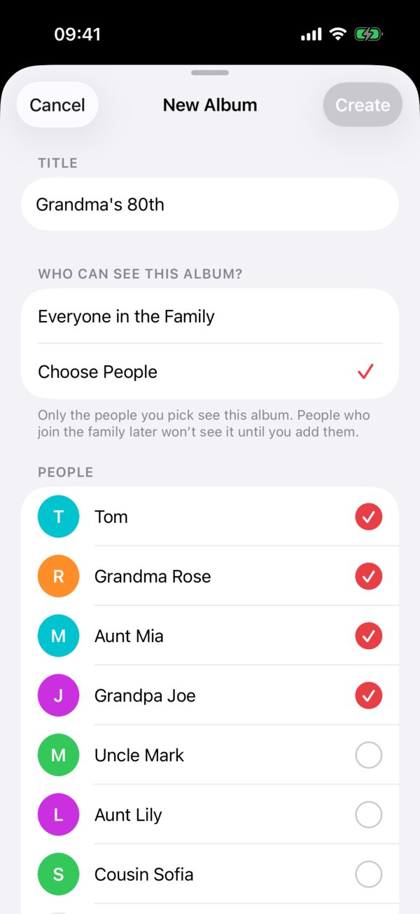 New album shared only with chosen family members